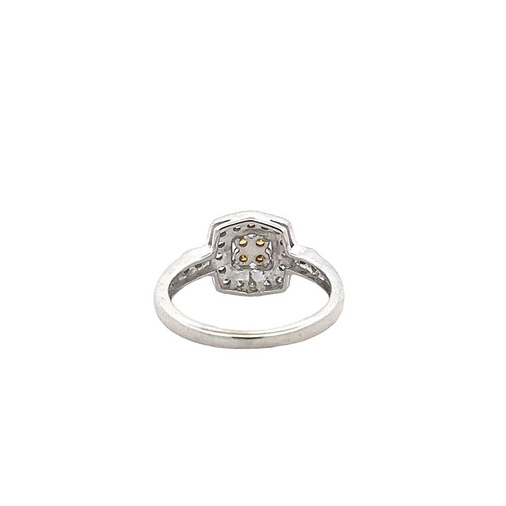 Estate 14K White Gold Yellow and White Diamond Halo Ring - 0.40 TCW Contemporary Design