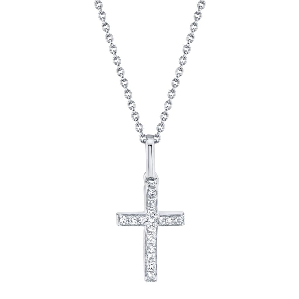 14K White Gold 0.06ctw Round Diamond Cross Necklace by Shy Creation