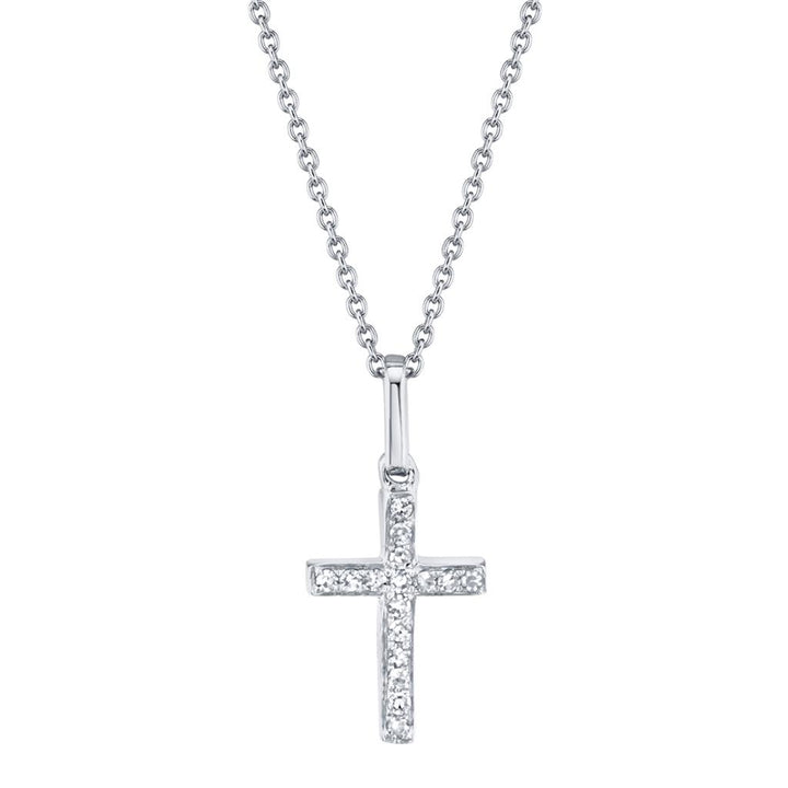 14K White Gold 0.06ctw Round Diamond Cross Necklace by Shy Creation