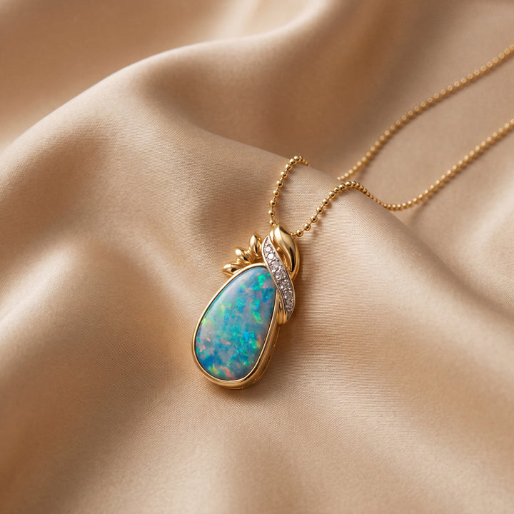 Estate 14KT Yellow Gold Doublet Opal & Diamond Pendant, ca. 1980's