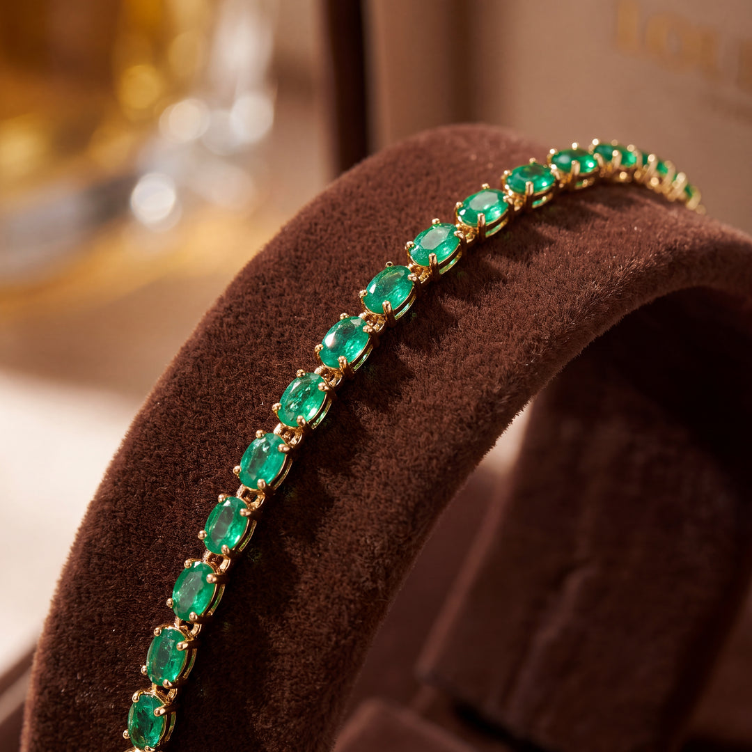Estate 14KT Yellow Gold Oval Emerald Link Bracelet