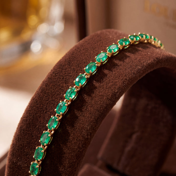 Estate 14KT Yellow Gold Oval Emerald Link Bracelet
