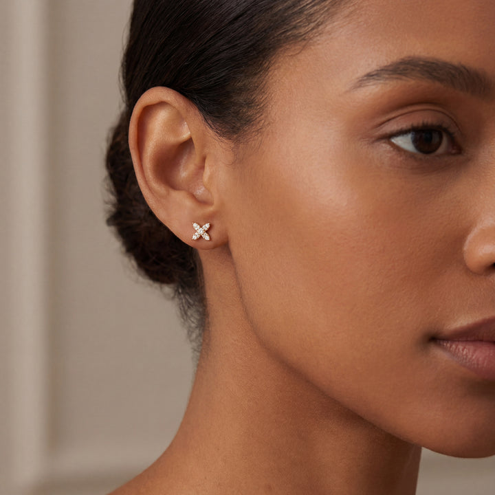 18K Yellow Gold 0.44ctw Diamond X Stud Earrings