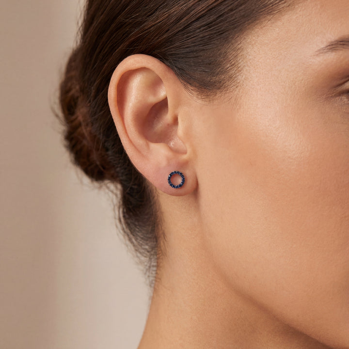 18K White Gold 0.64CTW Blue Sapphire Circle Stud Earrings