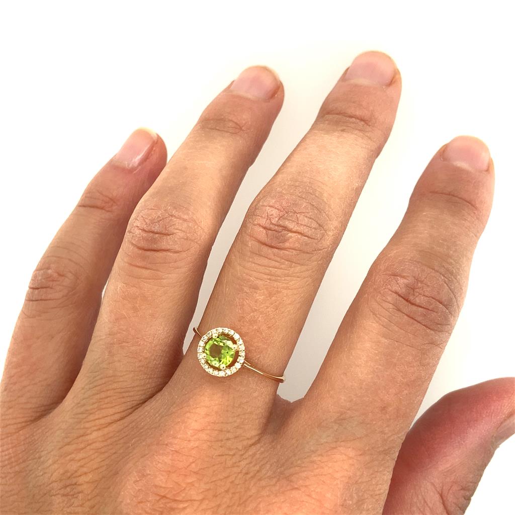14K Yellow Gold 0.61ctw Round Peridot & Diamond Halo Ring