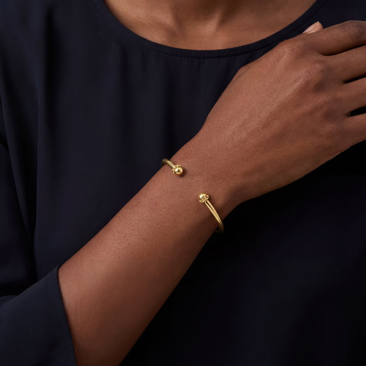 Estate 18K Yellow Gold Hollow Studded Cuff Bracelet