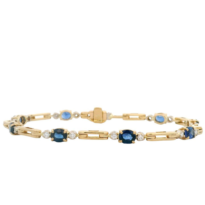 Estate 18K Yellow Gold Sapphire Diamond Link Bracelet
