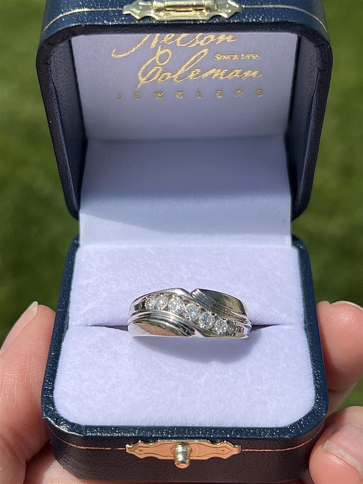 Estate 14K White Gold 0.51ctw Diamond Men's Wedding Band