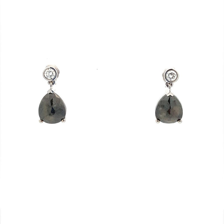 14K White Gold 5.03ctw Rose Cut Gray Diamond Drop Earrings