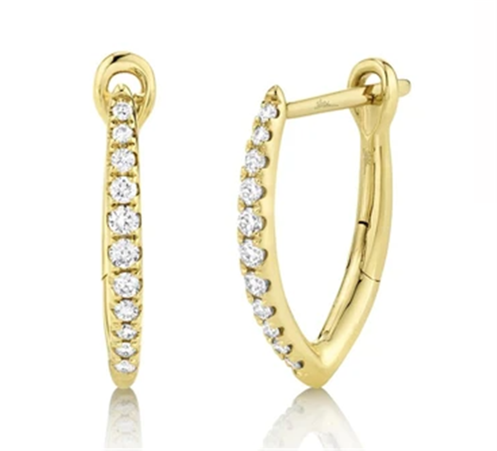 14K Yellow Gold 0.15ctw Round Diamond Pointed Hoop Earrings by Shy Creation