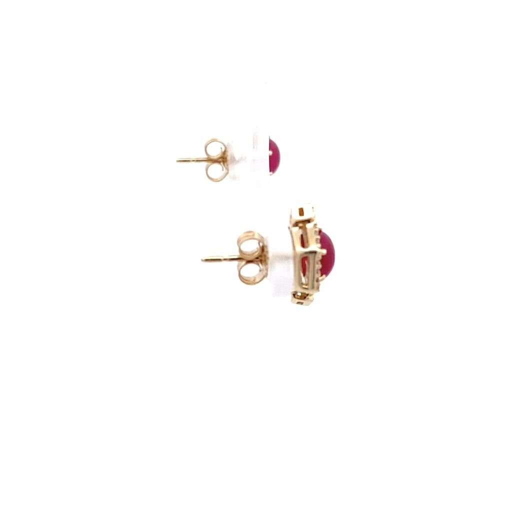14K Yellow Gold 3ctw Lovefire Ruby & Diamond Halo Stud Earrings