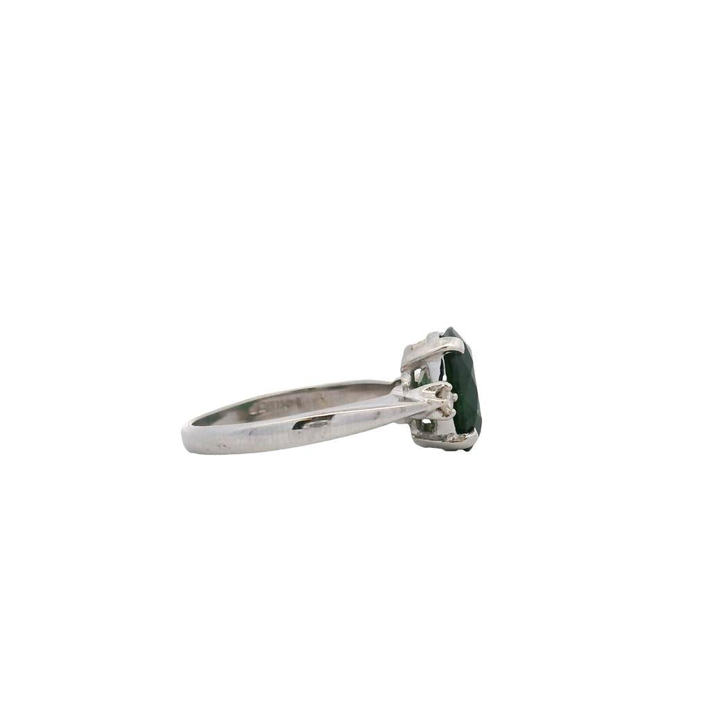 Estate 14K White Gold Oval Green Tourmaline and Diamond Ring