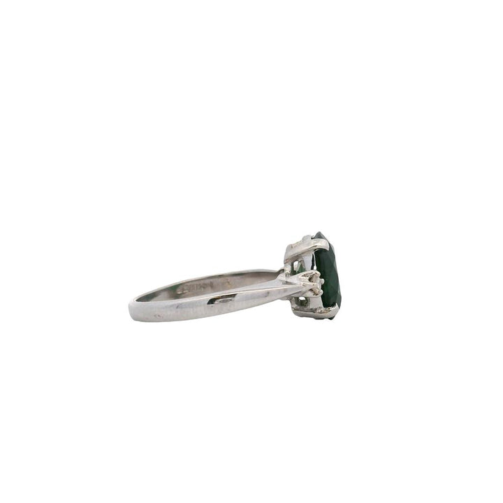 Estate 14K White Gold Oval Green Tourmaline and Diamond Ring