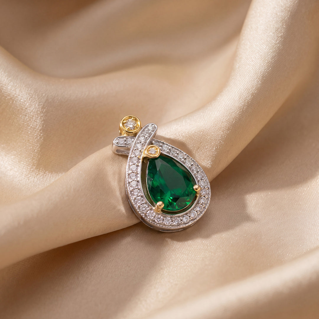 Estate Simon G 18K Yellow & White Gold Tsavorite Garnet & Diamond Halo Pendant