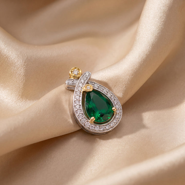 Estate Simon G 18K Yellow & White Gold Tsavorite Garnet & Diamond Halo Pendant