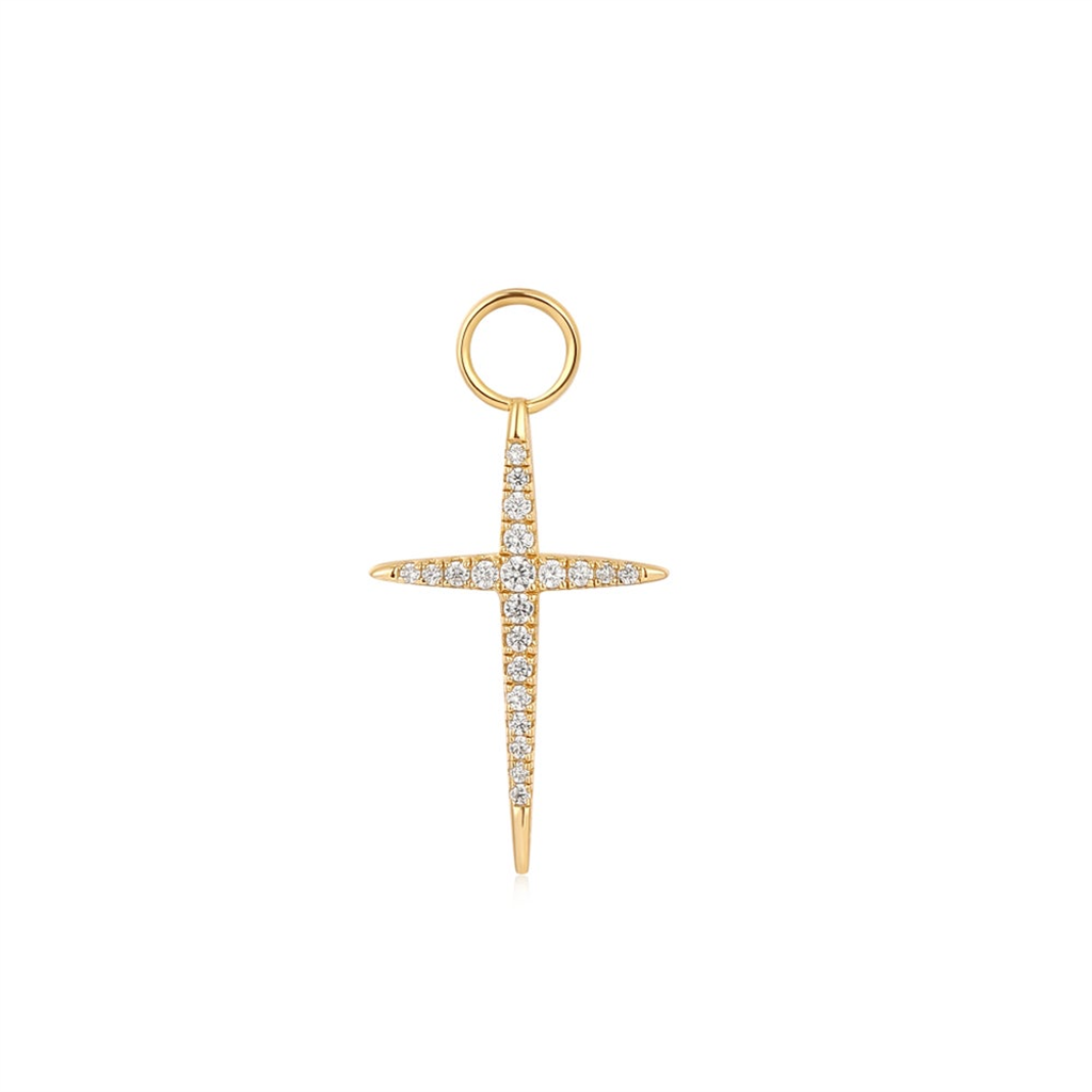 Gold Plated Cubic Zirconia Cross Earring Charm by Ania Haie