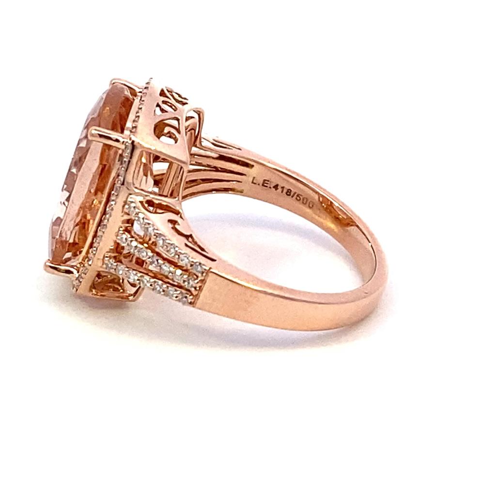 14K Rose Gold 6.61ctw Cushion Morganite & Diamond Halo Ring