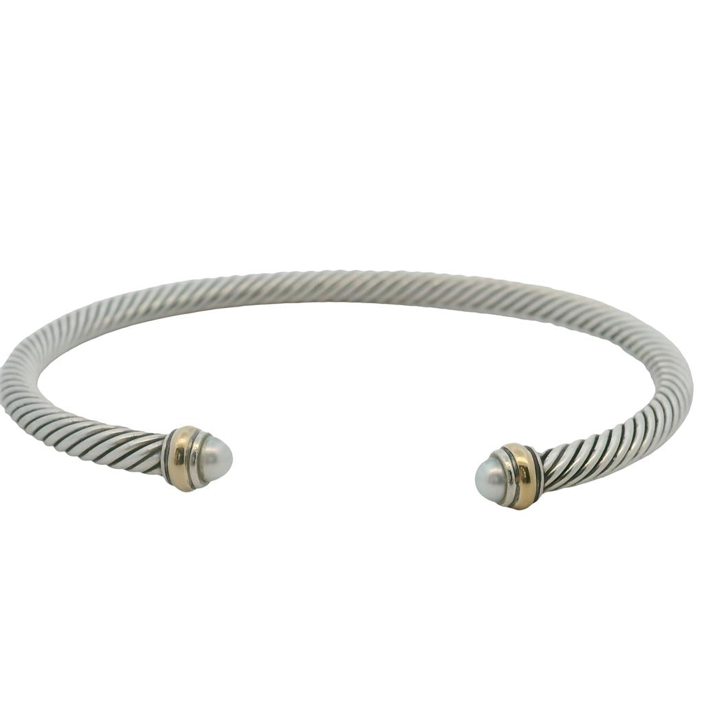Estate David Yurman Sterling Silver and 18K Yellow Gold Cable Bangle with Pearls