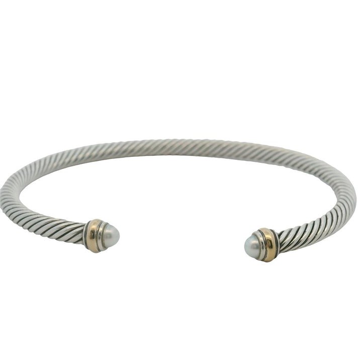 Estate David Yurman Sterling Silver and 18K Yellow Gold Cable Bangle with Pearls