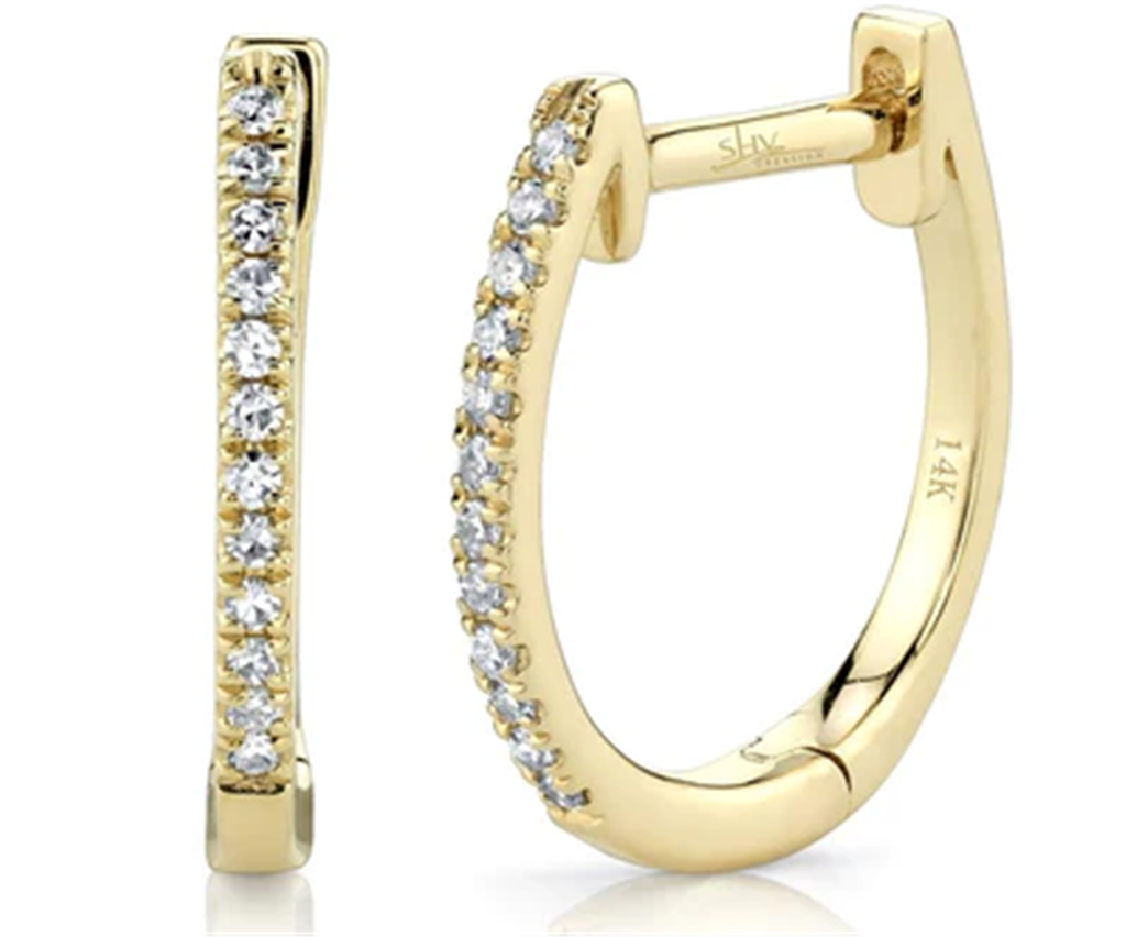 14K Yellow Gold 0.08ctw Diamond Huggie Hoop Earrings by Shy Creation