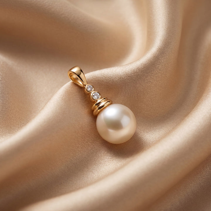Estate 14K Yellow Gold Semi-Baroque Cultured Pearl & Diamond Pendant