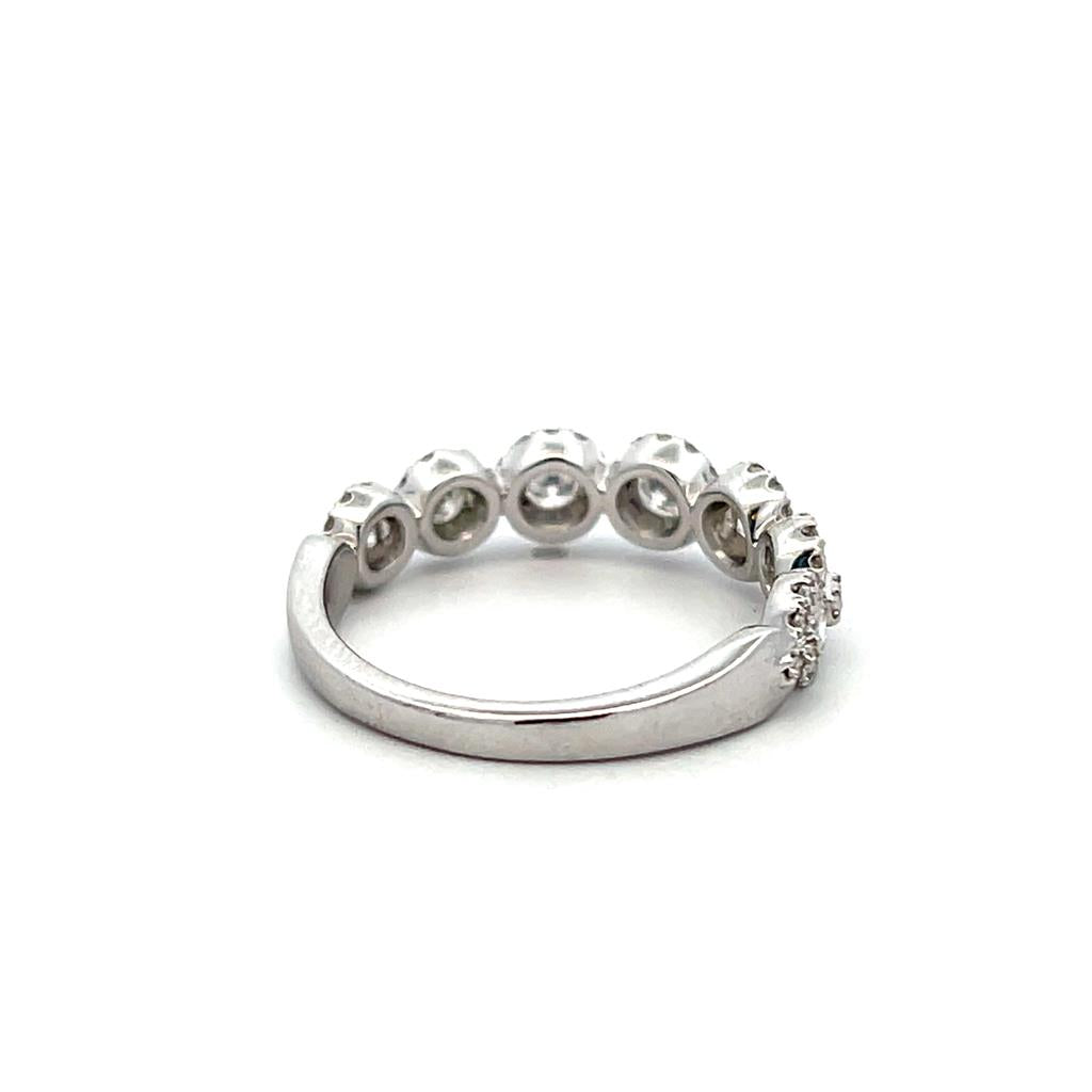 14K White Gold 0.75ctw Diamond Seven Stone Halo Ring