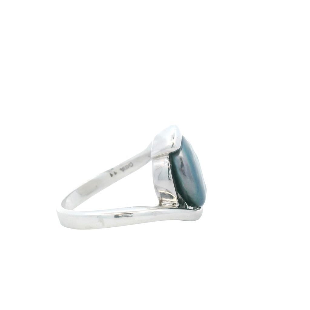 Estate Sterling Silver 12.5mm Black Freshwater Pearl Bypass Ring
