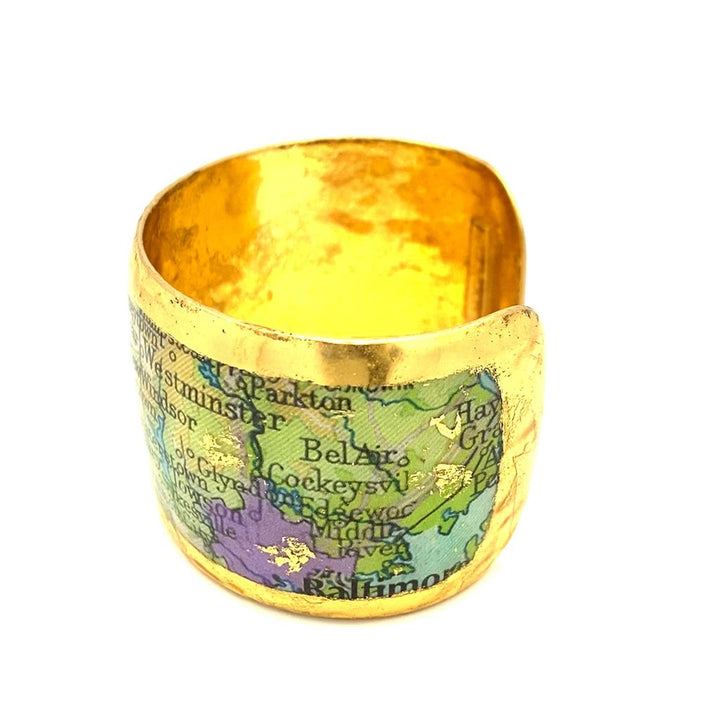 22K Gold Leaf Frederick,MD Map Cuff Bracelet by Evocateur