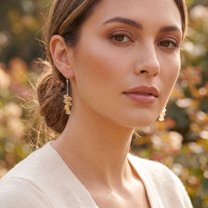 Estate Sterling Silver Citrine Bead Cluster Drop Earrings