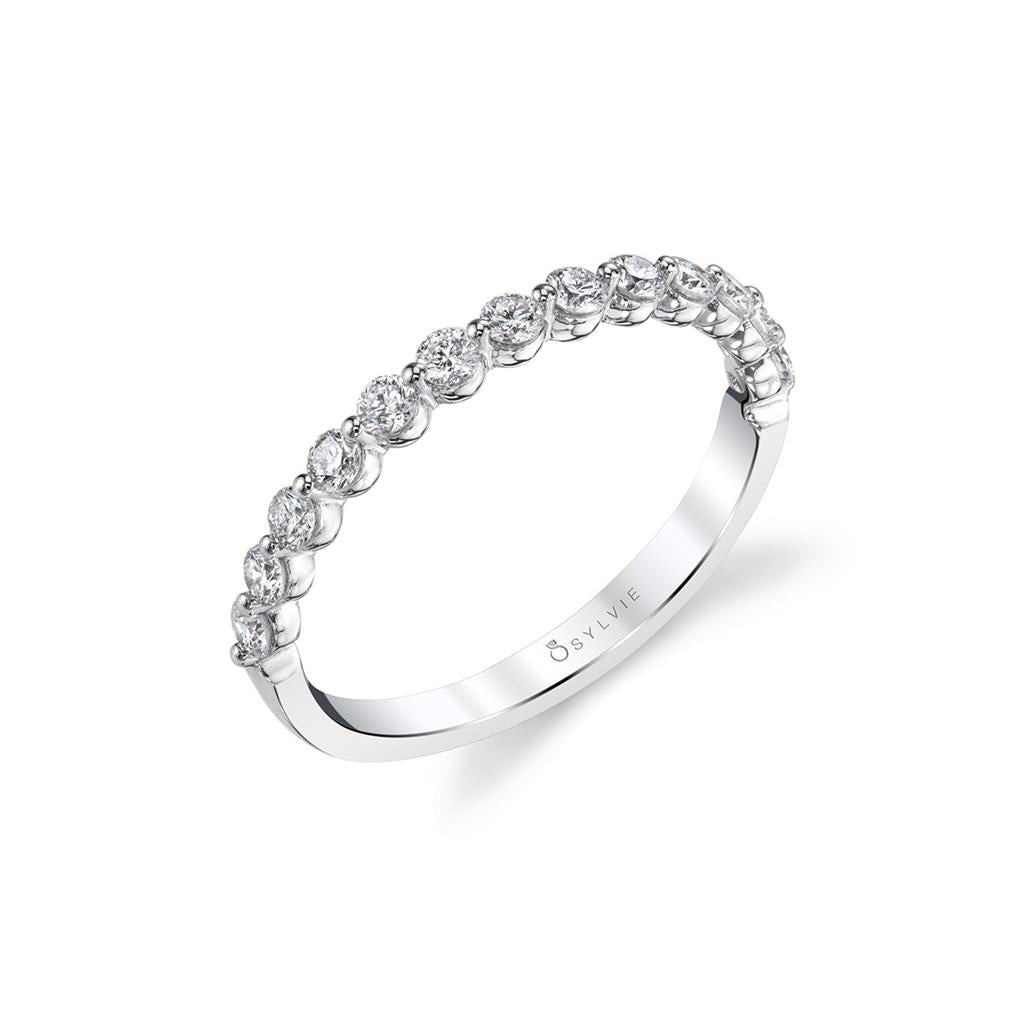 14K White Gold 0.42ctw Round Diamond Bubble Wedding Band