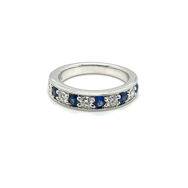 14K White Gold 1.16ctw Blue Sapphire & Diamond Alternating Wedding Band