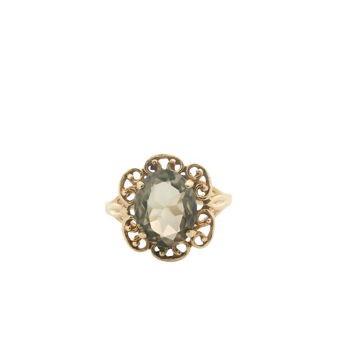 Estate 10K Yellow Gold Smoky Quartz Ring - Vintage Filigree Design Size 6.5