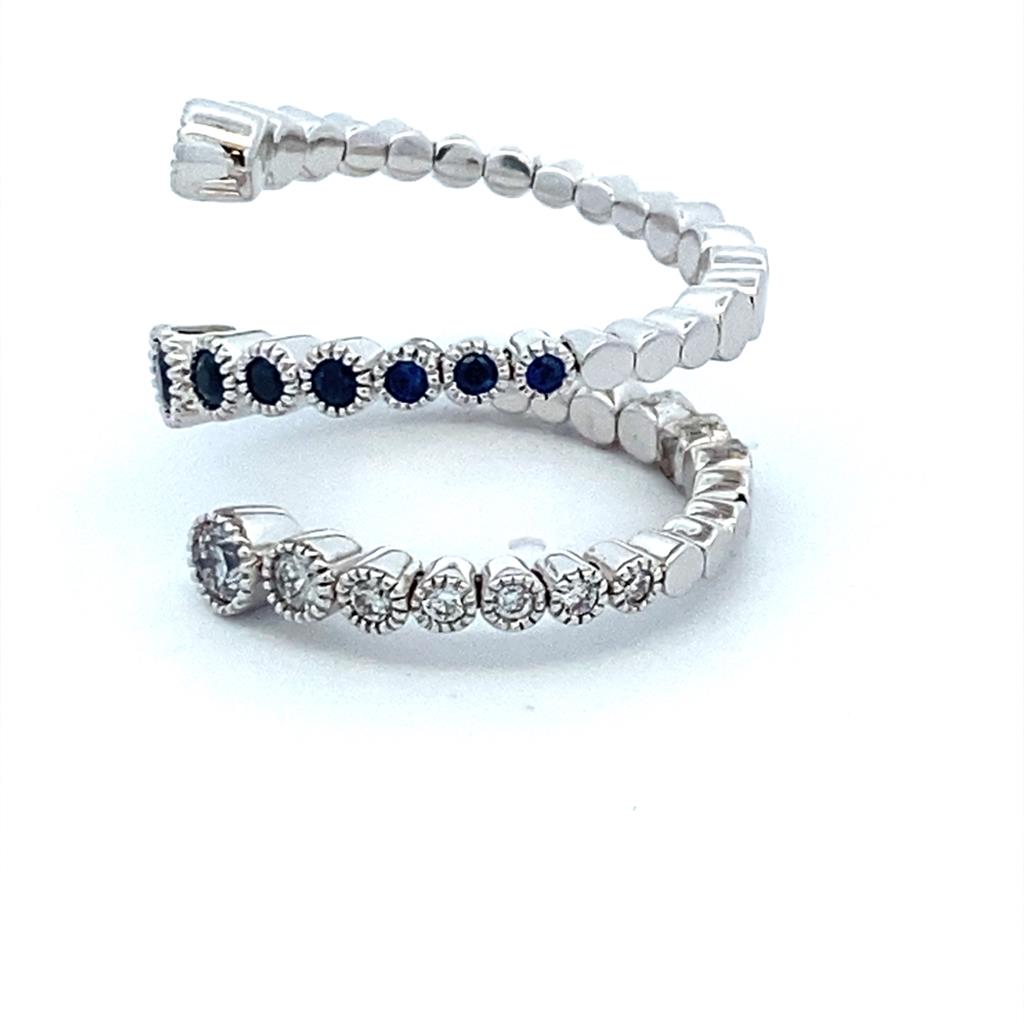 14K White Gold Blue Sapphire & Diamond Multi Row Spiral Ring