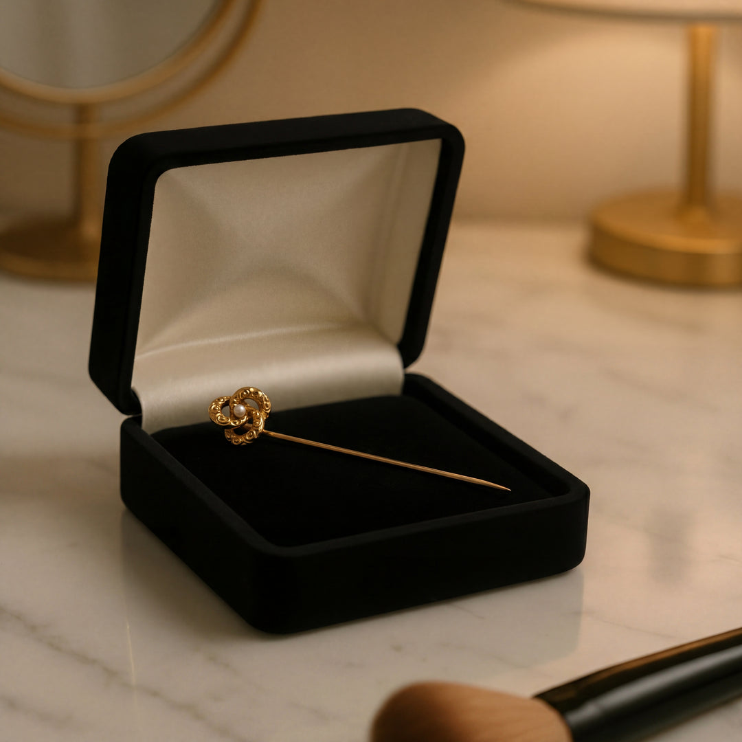 Estate 14K Yellow Gold Victorian Knot & Seed Pearl Stick Pin