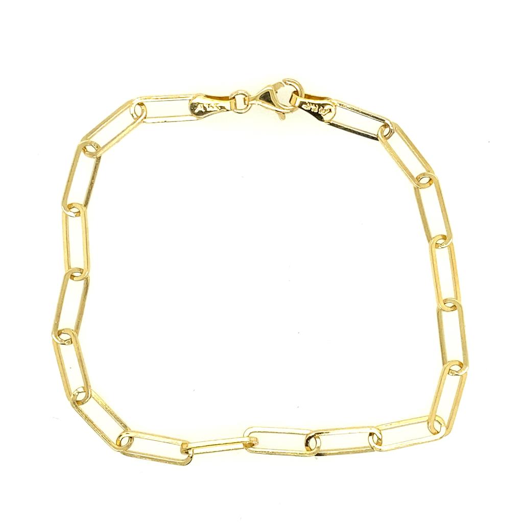 14K Yellow Gold 3.60mm Paperclip Chain Bracelet