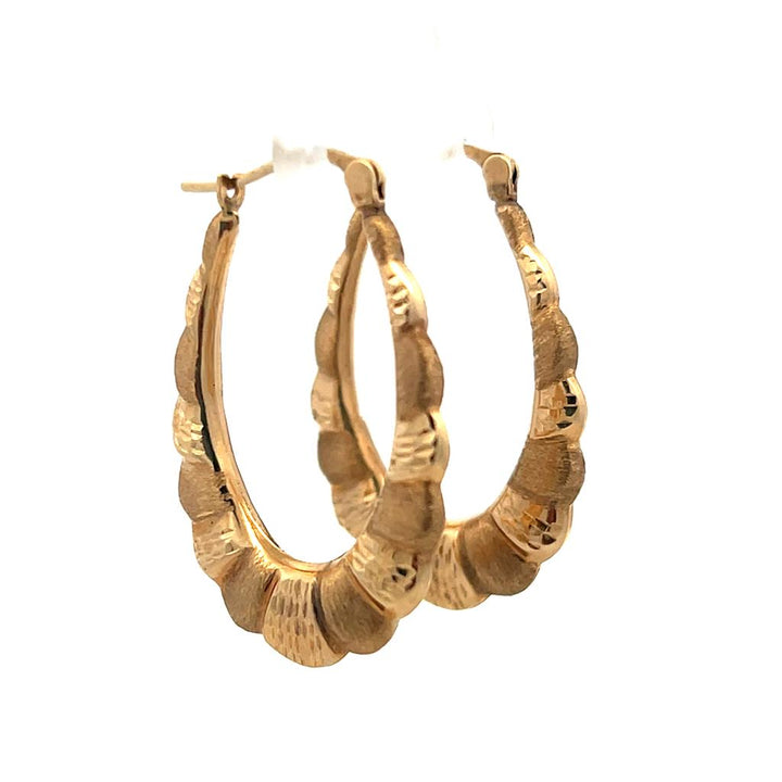 Estate 10K Yellow Gold Scalloped Hoop Earrings