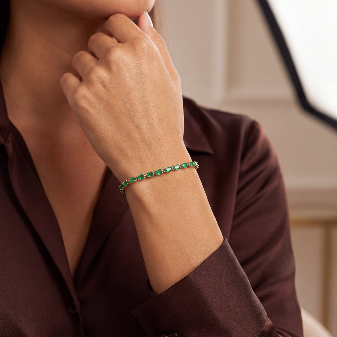 Estate 14KT Yellow Gold Oval Emerald Link Bracelet
