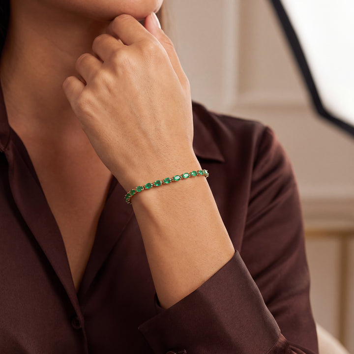Estate 14KT Yellow Gold Oval Emerald Link Bracelet