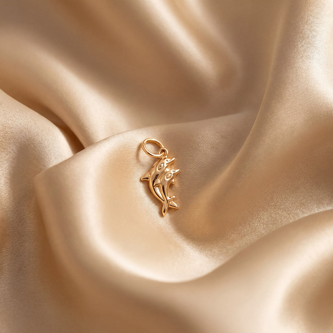 14K Yellow Gold Hollow Dolphin Charm