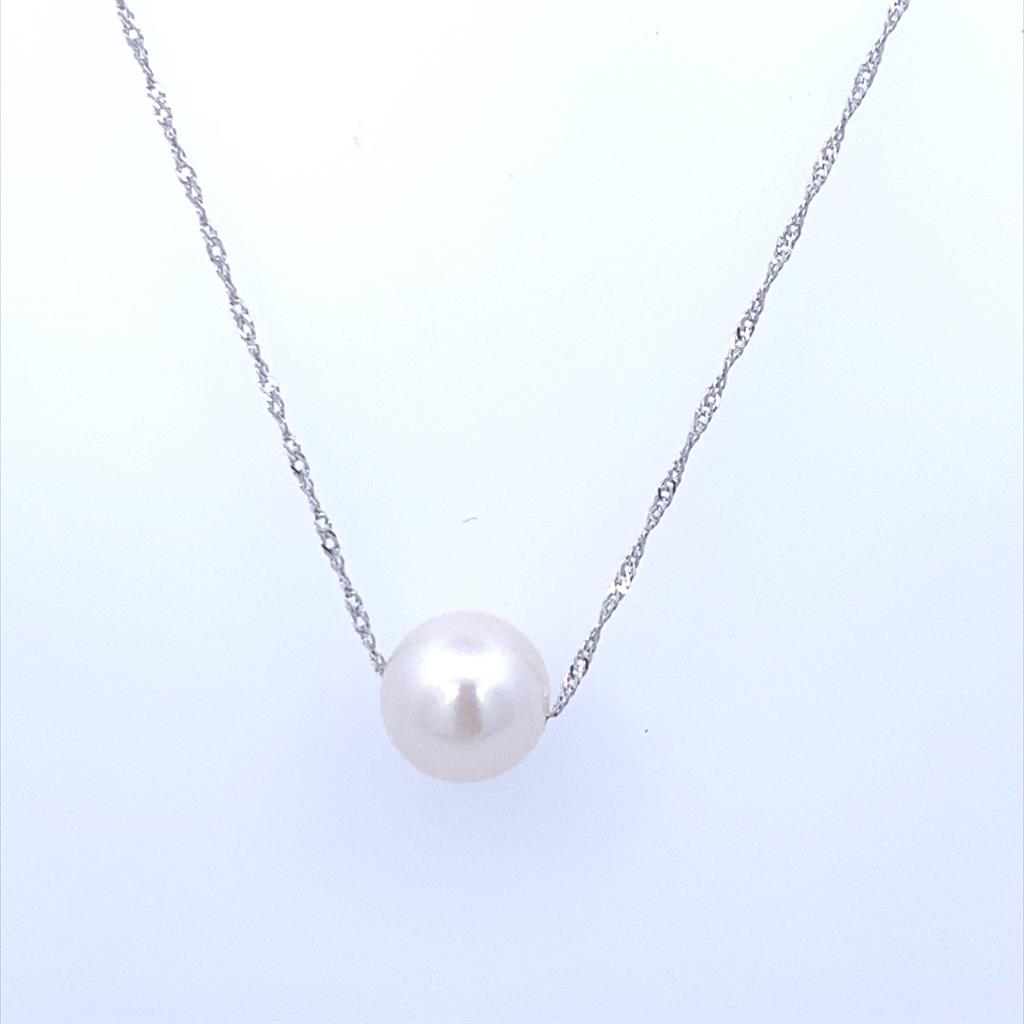 14K White Gold 8.5-9.5mm Freshwater Pearl Solitaire Necklace
