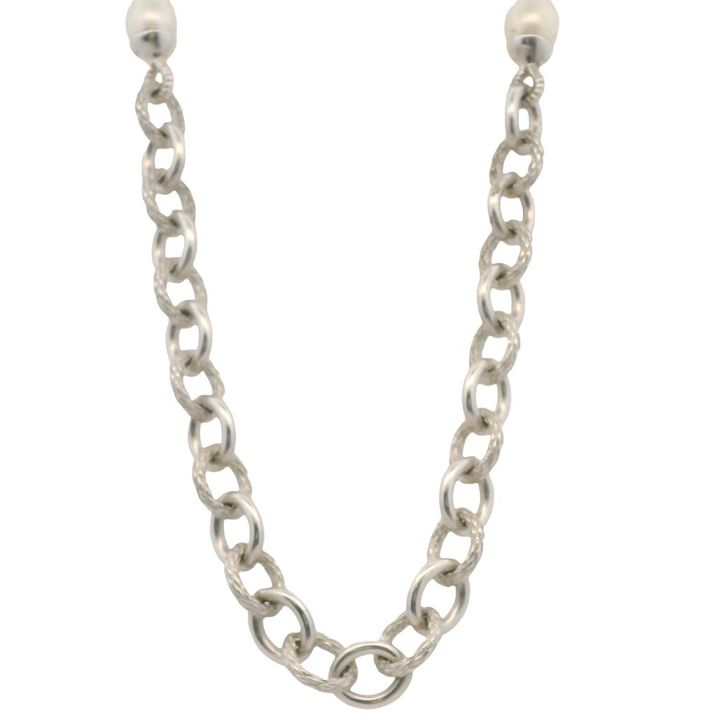EST Sterling Silver ESPO Pearl & Onyx Bead Necklace 17.5"
