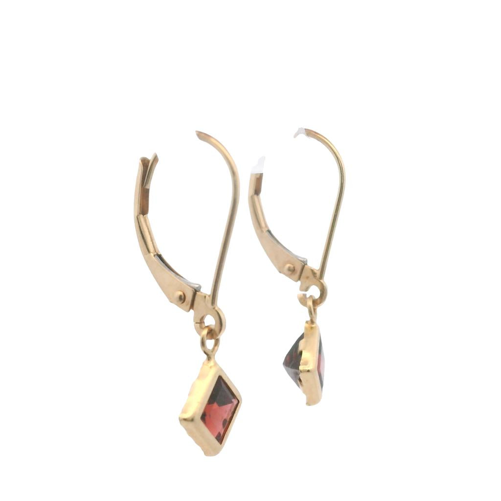 Estate 14K Yellow Gold Garnet Drop Earrings - Square Cut