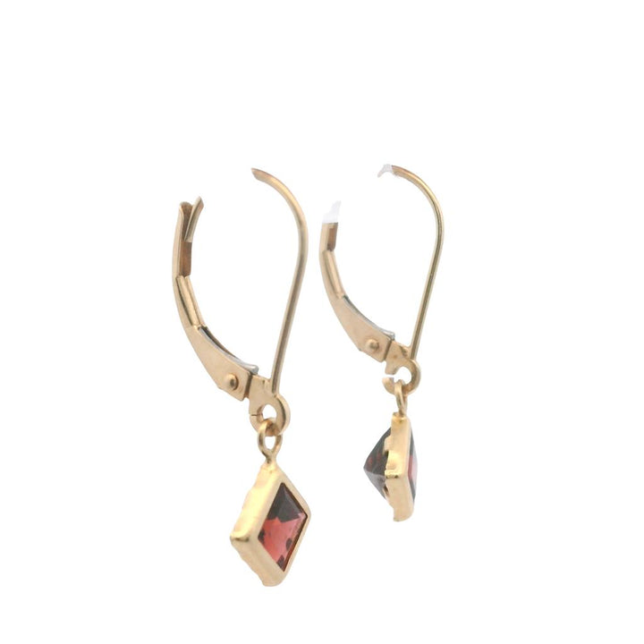 Estate 14K Yellow Gold Garnet Drop Earrings - Square Cut