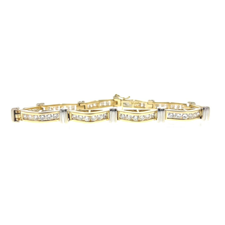 Estate 14K Two Tone Gold 3.09ctw Round Diamond Wave Link Bracelet