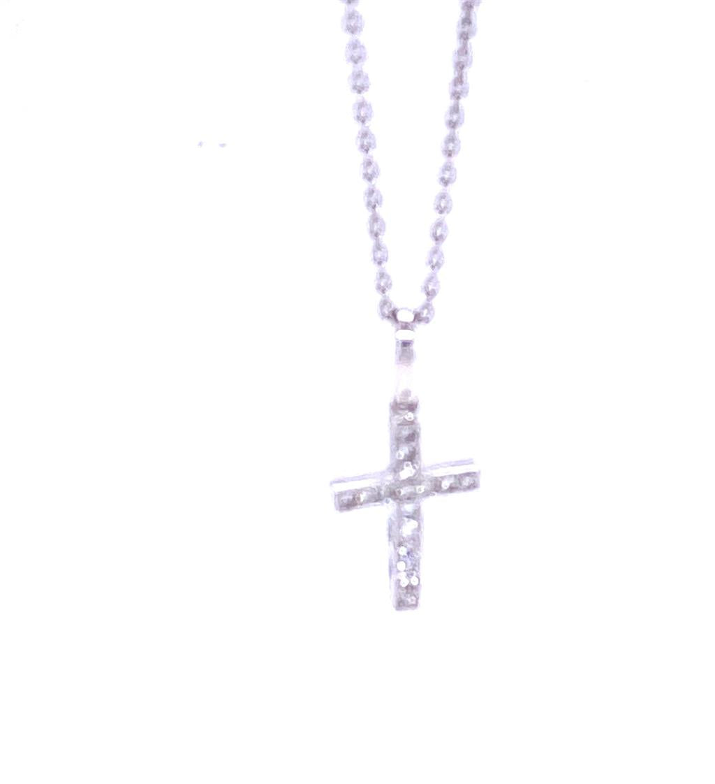 14K White Gold 0.06ctw Round Diamond Cross Necklace by Shy Creation