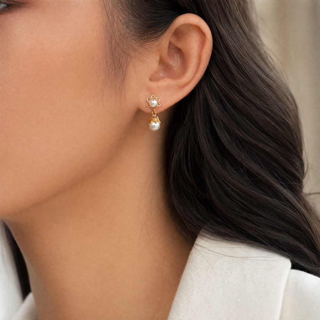 Estate 14K Yellow Gold Cultured Pearl Vintage Drop Earrings