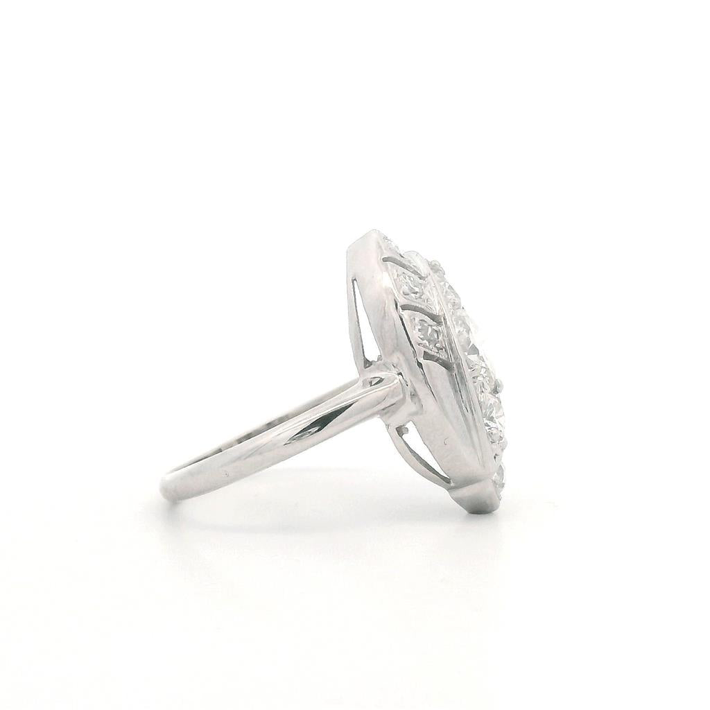 Estate 14K White Gold Art Deco Navette Diamond Ring - 1.33 CTW 1950's Vintage