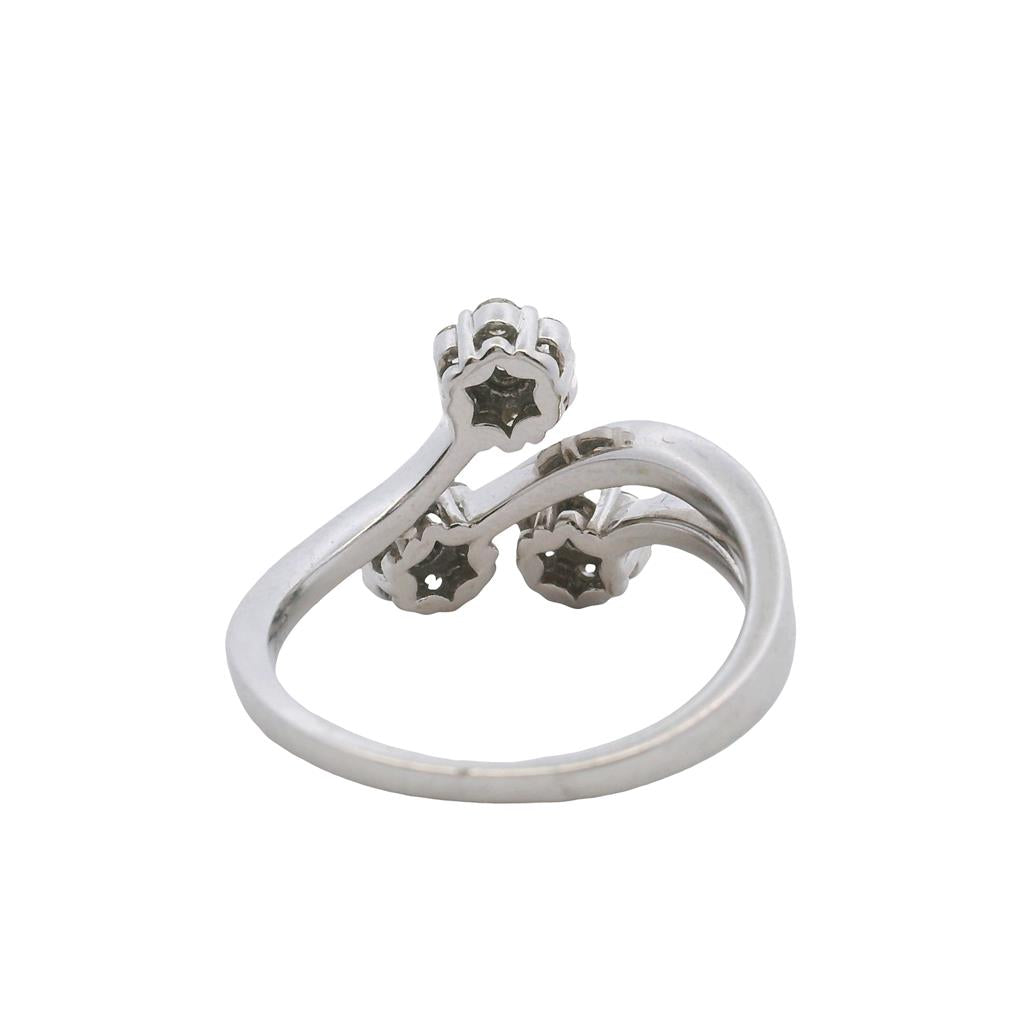 Estate 10K White Gold Contemporary Diamond Floral Ring