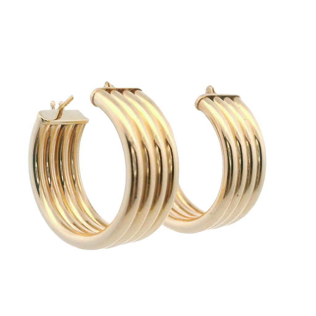 Estate 14K Yellow Gold Multi-Row Hollow Hoop Earrings