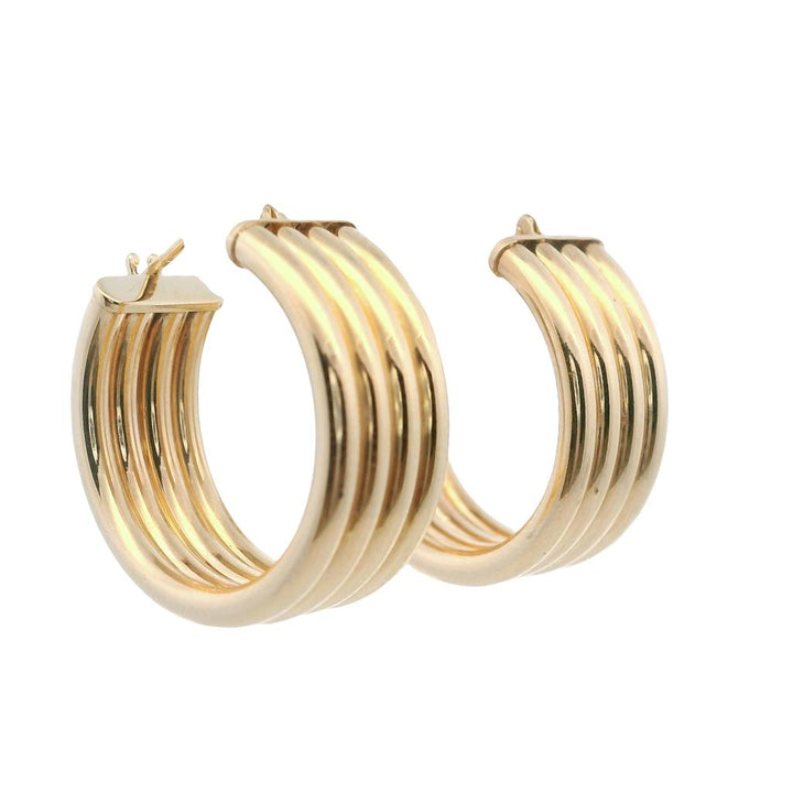 Estate 14K Yellow Gold Multi-Row Hollow Hoop Earrings